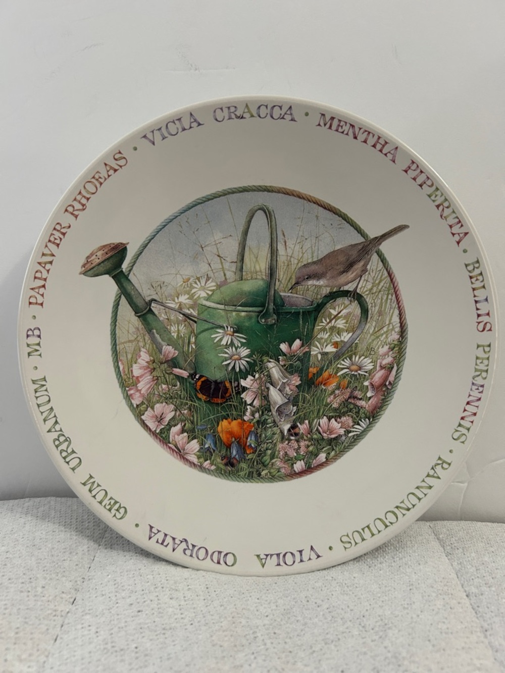 Vintage Marjolein Bastin Wildflowers meadow porcelain Green Watering Can Plate8”